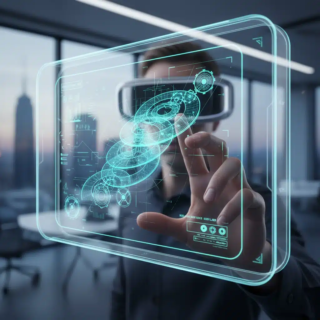 Holographic interaction with AR for detailed engineering design review.