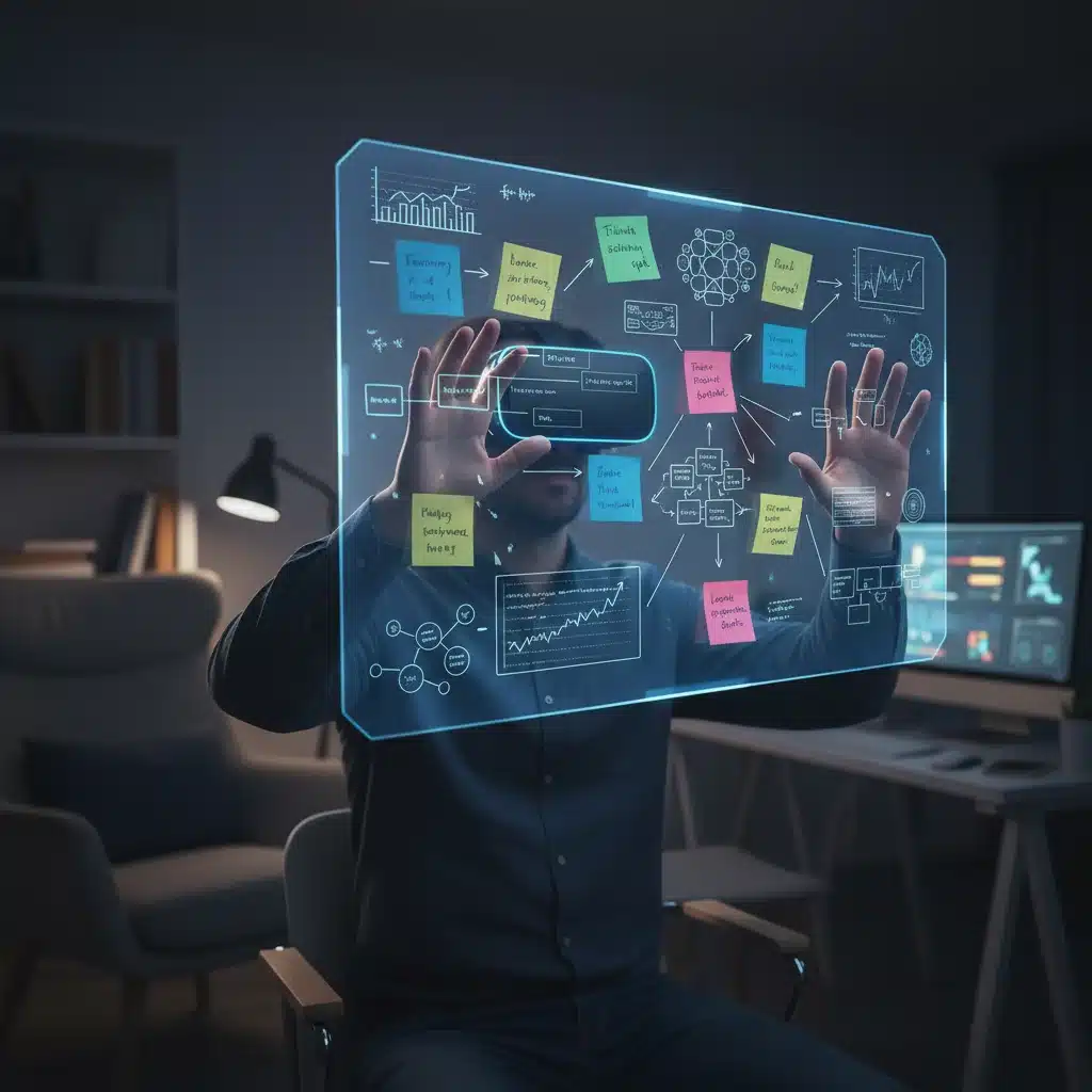 VR user brainstorming on a virtual whiteboard