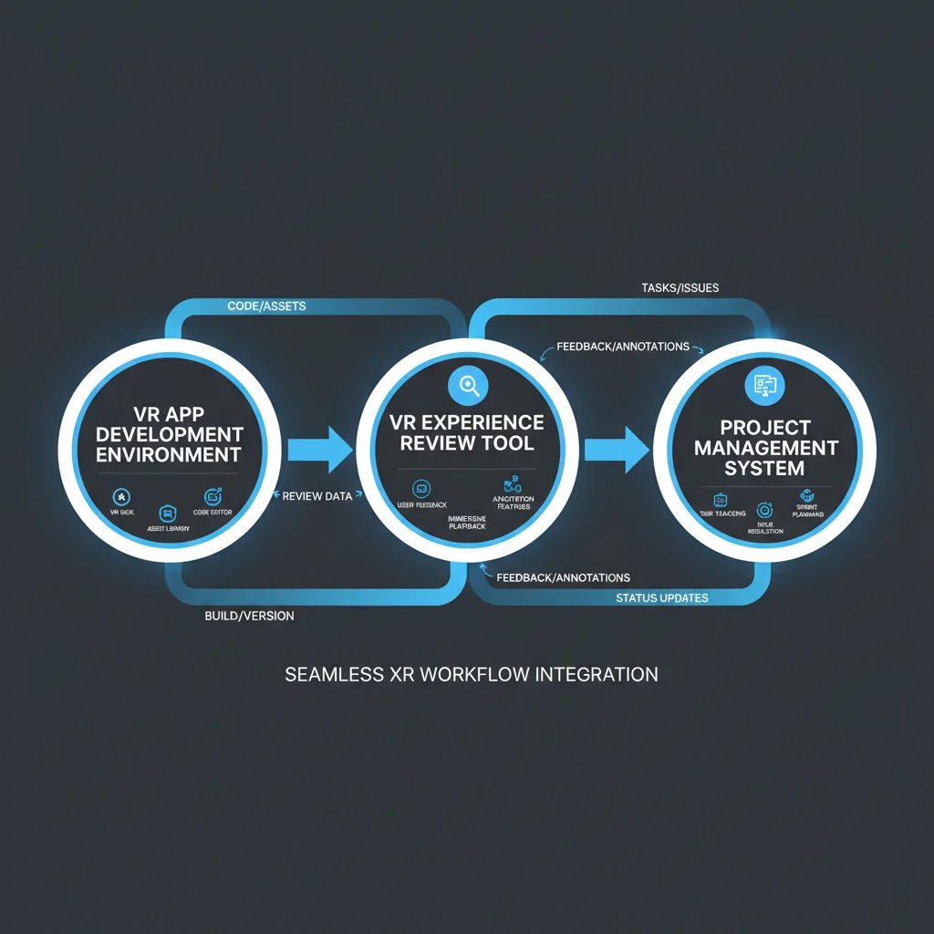 Diagram showing VR app development and review tool integration.
