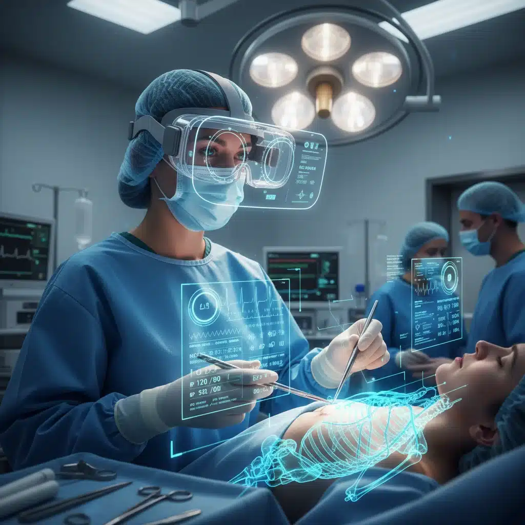 Surgeon utilizing augmented reality for enhanced precision in a medical operation.