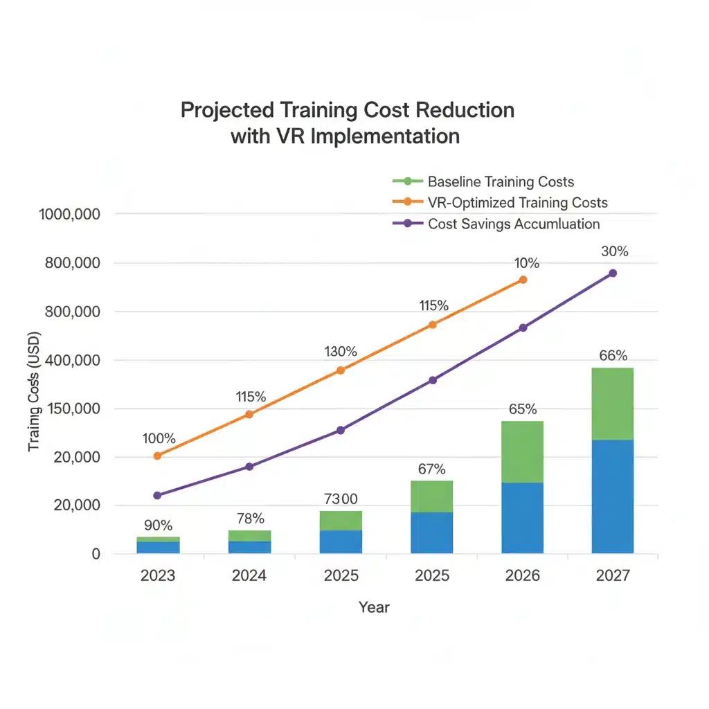 Bar chart showing 10% training cost reduction with VR.